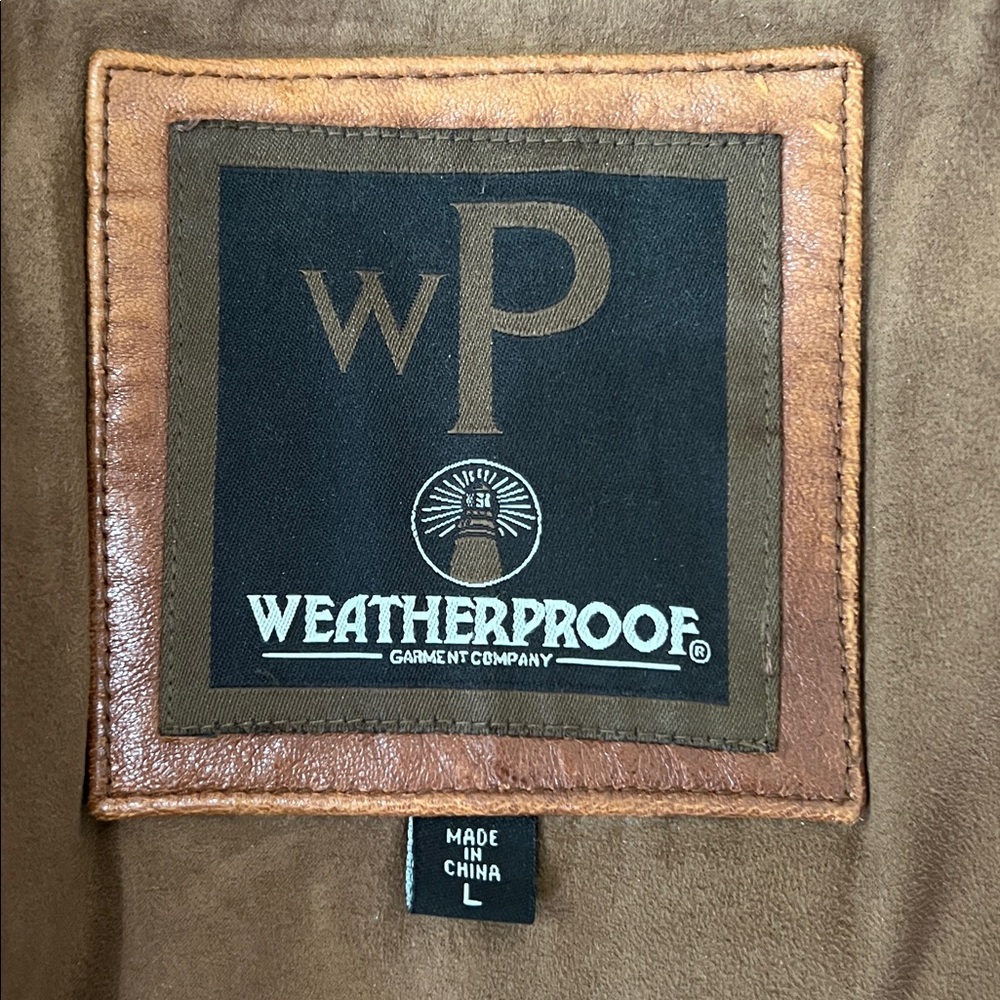Men's Vintage Weatherproof 100% Genuine Brown Leather Jacket - Picture 9 of 9